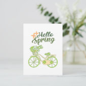 Hello Spring Vintage Bicycle Illustration Briefkaart (Staand voorkant)