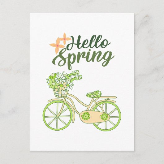 Hello Spring Vintage Bicycle Illustration Briefkaart (Voorkant)