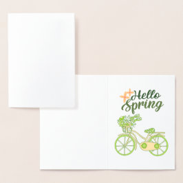 Hello Spring Vintage Bicycle Illustration Folie Kaarten