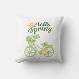 Hello Spring Vintage Bicycle Illustration Kussen