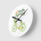 Hello Spring Vintage Bicycle Illustration Ronde Klok (Hoek)