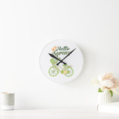Hello Spring Vintage Bicycle Illustration Ronde Klok (Huis)