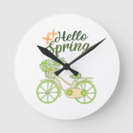 Hello Spring Vintage Bicycle Illustration Ronde Klok