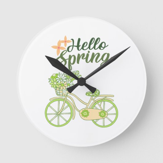 Hello Spring Vintage Bicycle Illustration Ronde Klok (Voorkant)