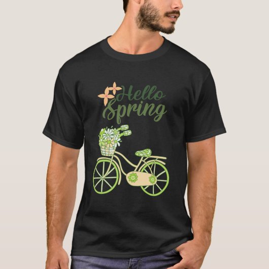Hello Spring Vintage Bicycle Illustration  T-shirt (Voorkant)