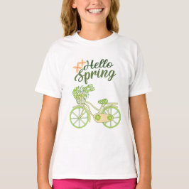 Hello Spring Vintage Bicycle Illustration T-shirt