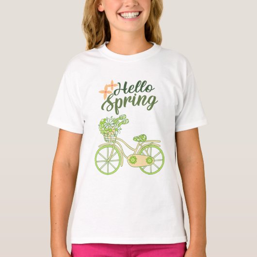 Hello Spring Vintage Bicycle Illustration T-shirt (Voorkant)