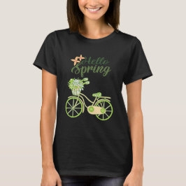 Hello Spring Vintage Bicycle Illustration T-shirt