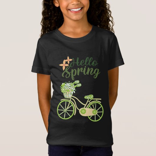 Hello Spring Vintage Bicycle Illustration T-shirt (Voorkant)