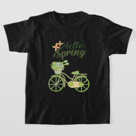 Hello Spring Vintage Bicycle Illustration T-shirt