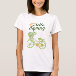 Hello Spring Vintage Bicycle Illustration T-shirt