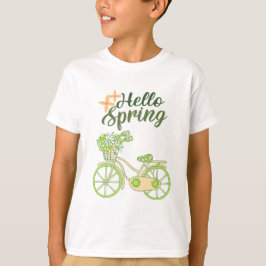 Hello Spring Vintage Bicycle Illustration T-shirt