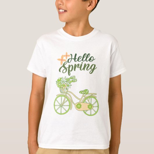 Hello Spring Vintage Bicycle Illustration T-shirt (Voorkant)