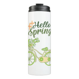 Hello Spring Vintage Bicycle Illustration Thermosbeker