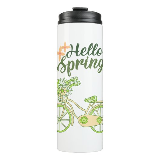 Hello Spring Vintage Bicycle Illustration Thermosbeker (Voorkant)