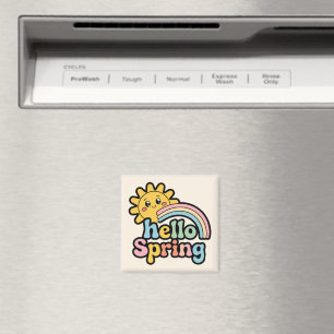 Hello Spring: Zon, Regenboog en Goede Humor Magneet