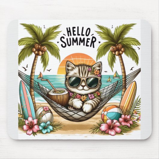 Hello Summer Beach Cat Muismat (Voorkant)
