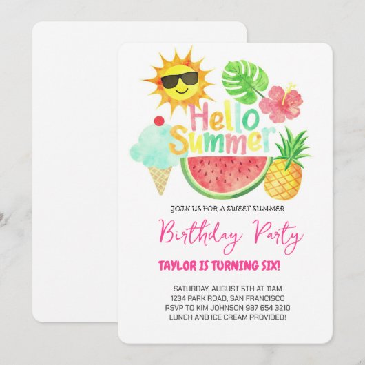 Hello Summer Birthday Party Feestdagenkaart (Voorkant / Achterkant)