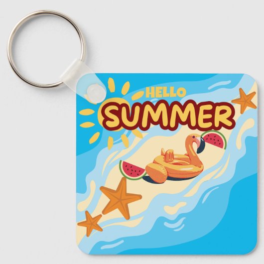 Hello Summer Flamingo Beach Sleutelhanger (Voorkant)