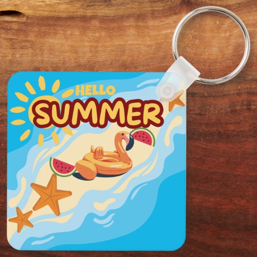 Hello Summer Flamingo Beach Sleutelhanger (Achterkant)