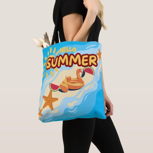 Hello Summer Flamingo Beach Tote Bag (Dichtbij)