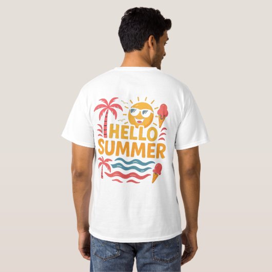 Hello Summer Fun Beach Palm Tree T-Shirt (Achterkant volledig)