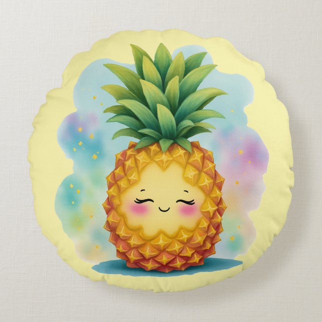 Hello Summer Happy Pineapple Round Pillow Rond Kussen (Voorkant)