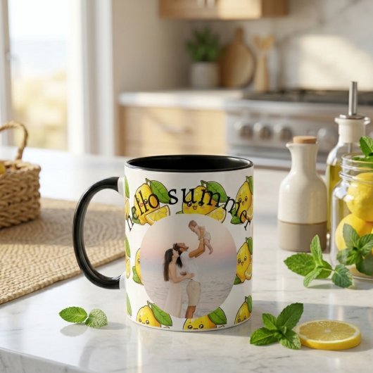 Hello Summer Lemon Custom Photo Mug Gift Mok