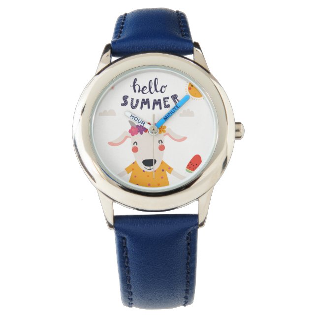 Hello Summer Lunette Blauwe cijfers Horloge (Voorkant)