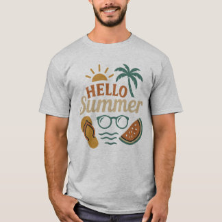 Hello Summer Retro Beach Shirt | Palm Tree & Water