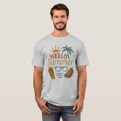 Hello Summer Retro Beach Shirt | Palm Tree & Water (Voorkant volledig)