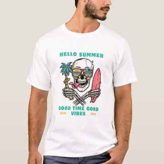"Hello Summer – Skull Surfer Good Vibes" T-shirt
