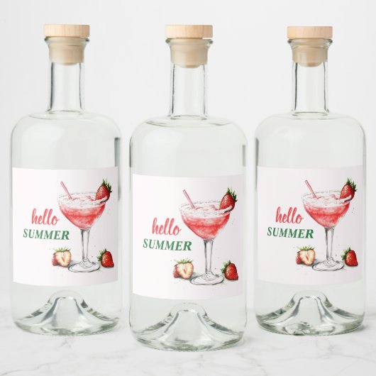 Hello Summer | Strawberry Cocktail Liquor Label Likeurfles Etiket (Flessen)
