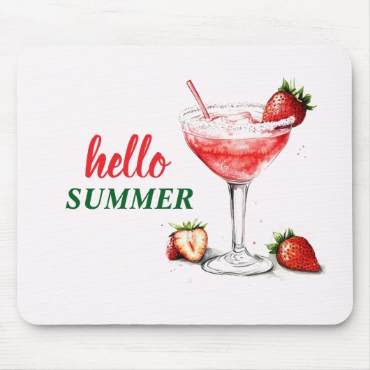 Hello Summer | Strawberry Cocktail Mouse Pad Muismat (Voorkant)