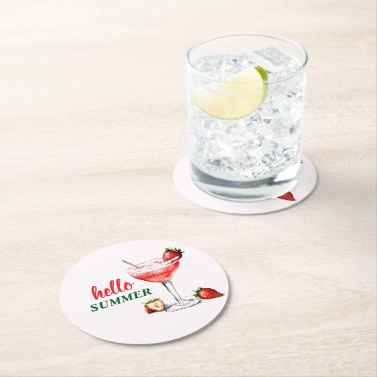 Hello Summer | Strawberry Cocktail Paper Coaster Ronde Kartonnen Onderzetter (Insitu)