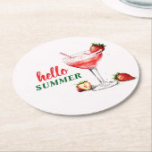Hello Summer | Strawberry Cocktail Paper Coaster Ronde Kartonnen Onderzetter (Gebogen)