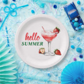 Hello Summer | Strawberry Cocktail Paper Plate Papieren Bordje (Feest)