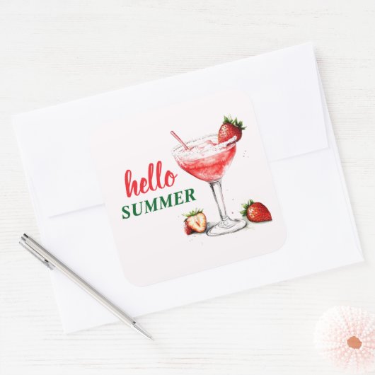Hello Summer | Strawberry Cocktail Sticker (Envelop)