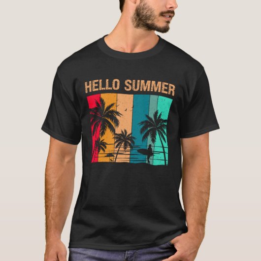 Hello Summer  Sun Sea and Sand  Summer Surfing Vac T-shirt (Voorkant)