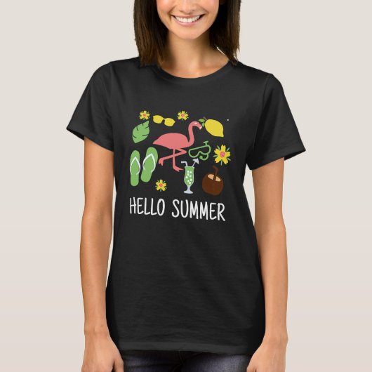 Hello Summer Vacation Flamingo Flip Flop Beach Lov T-shirt (Voorkant)