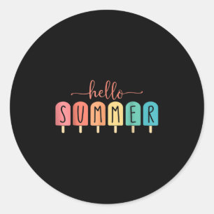 Hello Summer Vacation Ice Cream Popsicle Ice Lolly Ronde Sticker