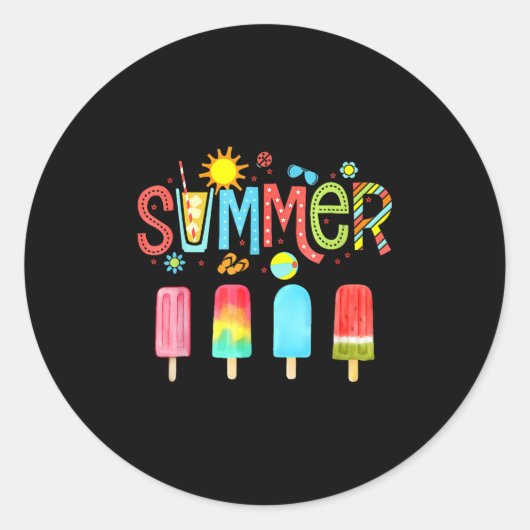 Hello Summer Vacation Ice Cream Popsicle Ice Lolly Ronde Sticker (Voorkant)