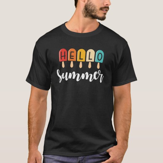 Hello Summer Vacation Ice Cream Popsicle Ice Lolly T-shirt (Voorkant)