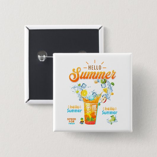 Hello Summer Vierkante Button 5,1 Cm (Voorkant /achterkant)