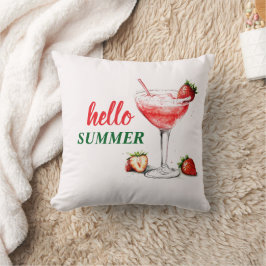 Hello Summer Watercolor Strawberry Cocktail Pillow Kussen