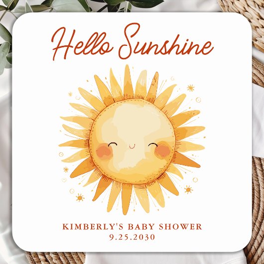 Hello Sunshine Boho Cute Sun Thank You Baby Shower Vierkante Sticker