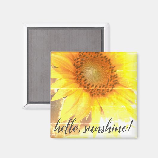 "Hello, Sunshine!" Faded Sunflower Magnet (Voorkant / Achterkant)