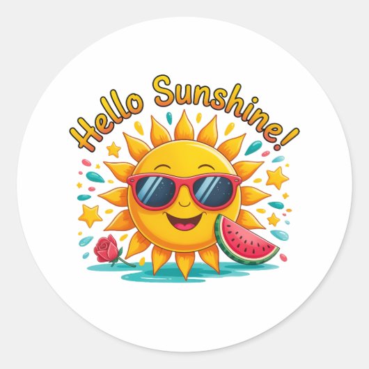 Hello Sunshine  Ronde Sticker (Voorkant)