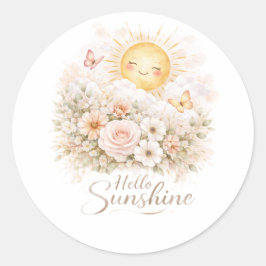 Hello Sunshiny – Cute Positive Sunshine Quote  Ronde Sticker