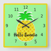 Hello Sweetie, cute yellow pineapple, kitchen Vierkante Klok (Voorkant)